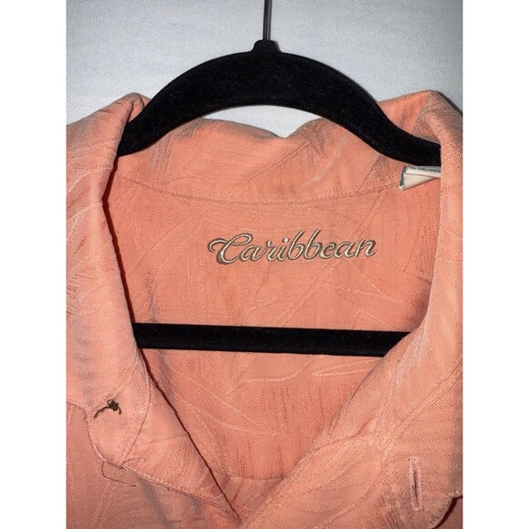 Caribbean Men’s Short Sleeve Modal PolyesterButton Down, Sz 3XB, Hawaiian, Peach - Picture 3 of 10